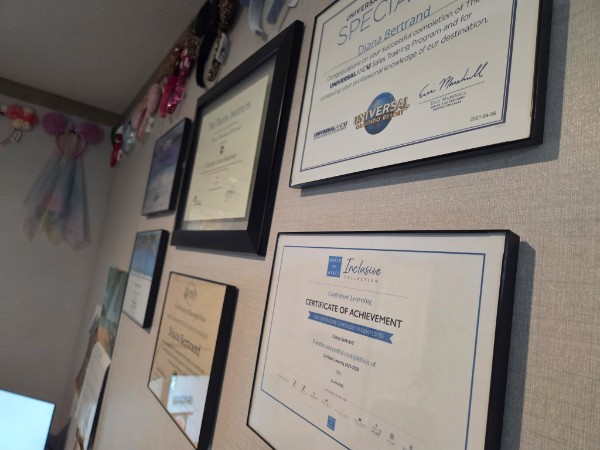 Diana Bertrand's travel industry certifications.