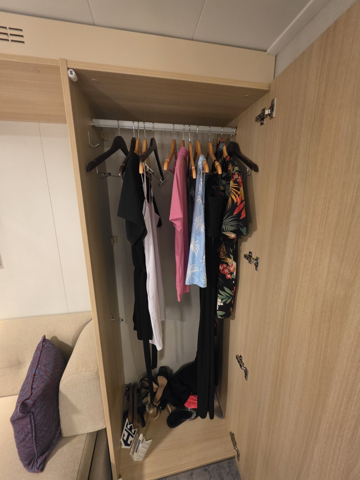 Hanging closet in our Wonder of the Seas balcony cabin.
